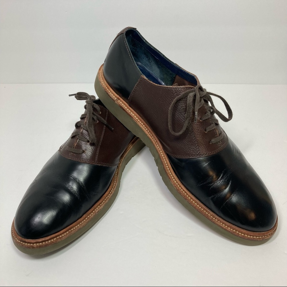 Cole Haan Saddle Lace Up Dress Oxfords Two Tone Black Brown Leather 11.5